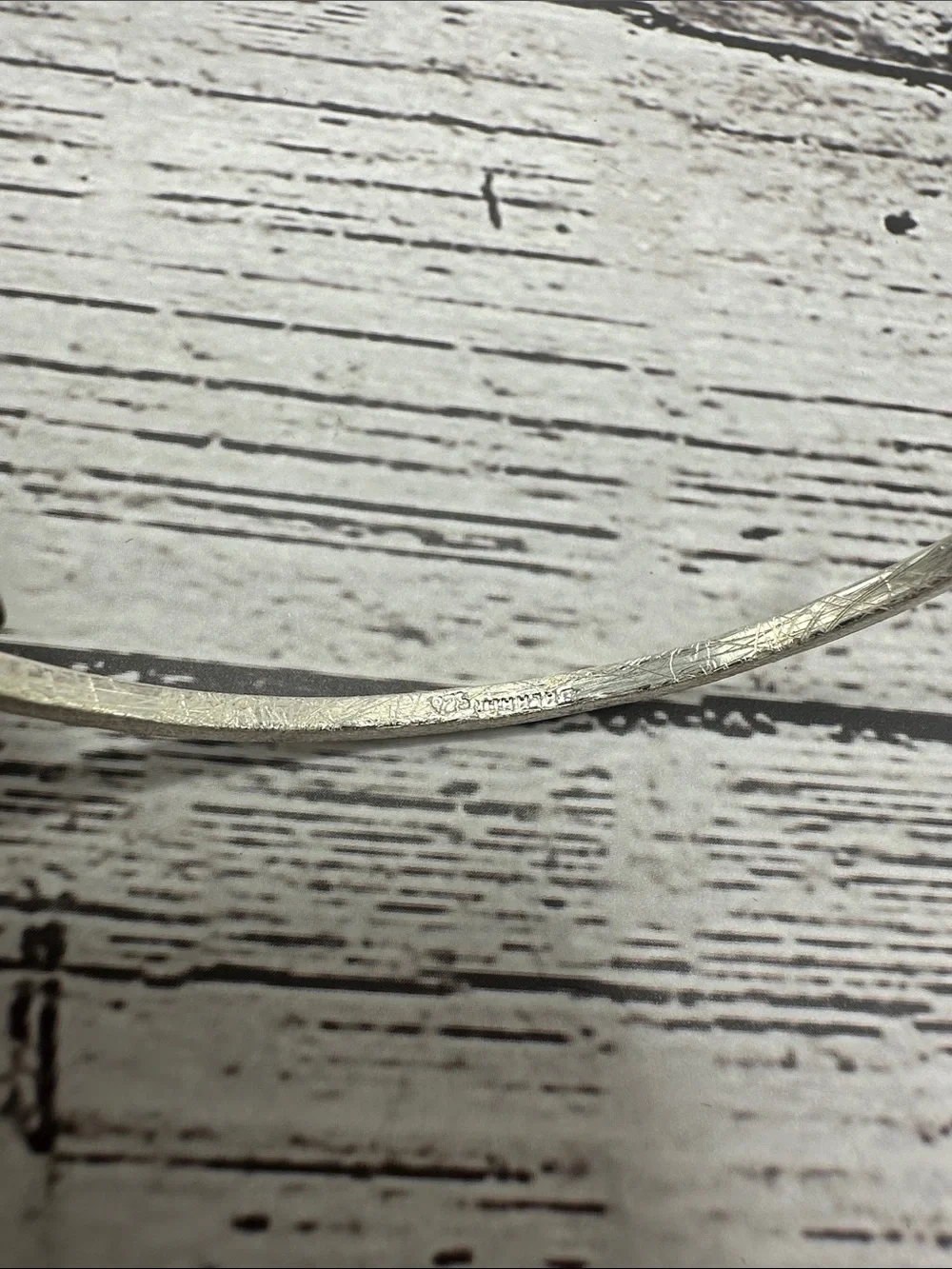 Textured Silver D-Shape Bangle Bracelet
